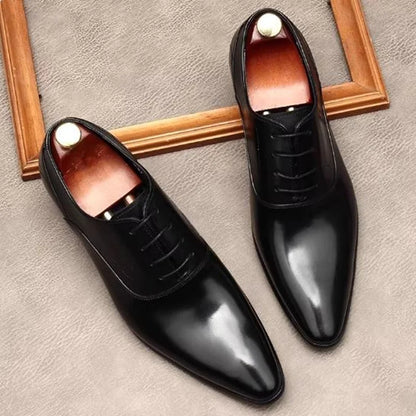 First-layer Cowhide Pointed Leather Shoes For Men British Style Genuine Cow Leather Brownish Yellow Oxford Formal Shoes