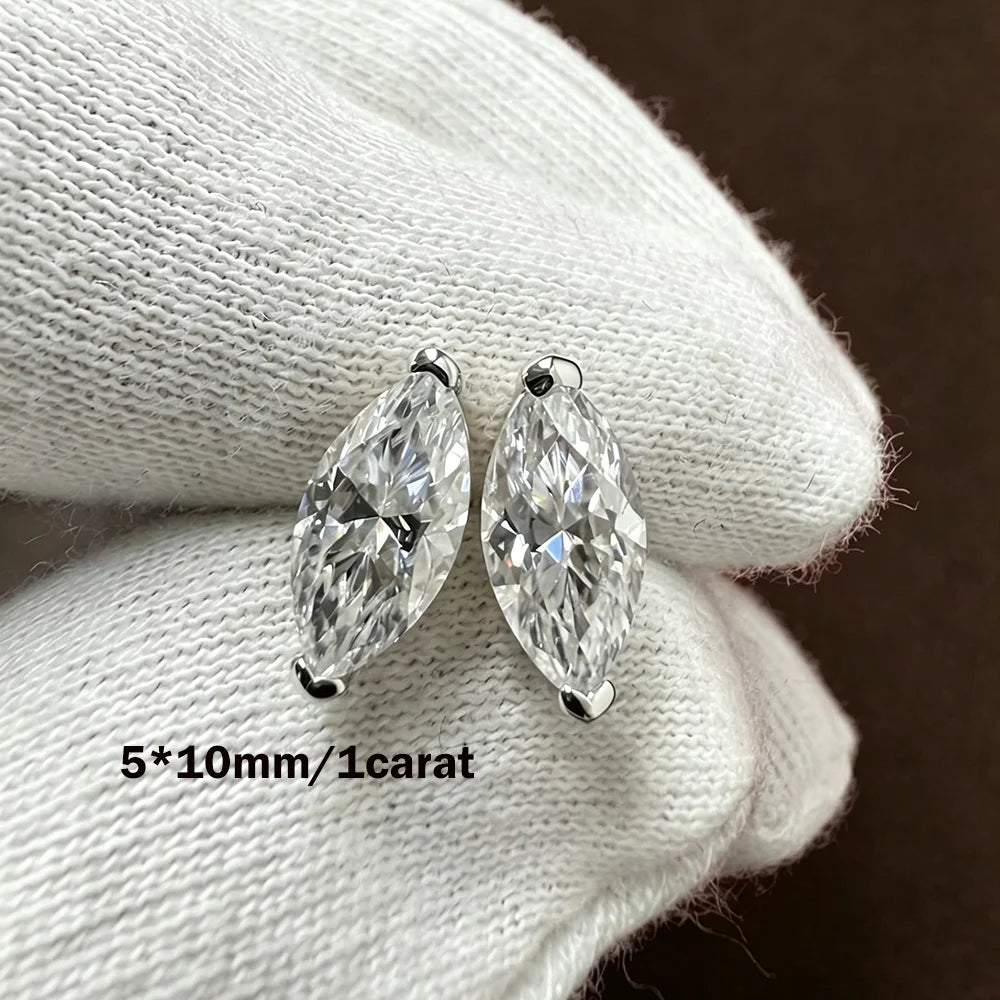 Marquise Cut Moissanite Jewelry Set For Women Lab Diamond Lariat Pendant Necklace Stud Earring Wedding Ring With Certificate