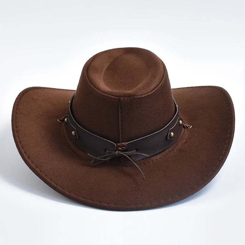 New Artificial Suede Western Cowboy Hats Vintage Big-edge Gentleman Cowgirl Jazz Hat Holidays Party Cosplay Hat