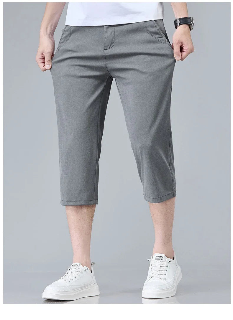 Men's Summer Lyocell Shorts Thin Breathable Comfortable Slim Korean Fashion Short Pants Elastic Waist Casual Vacation Pants