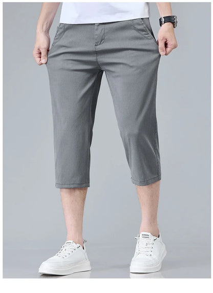 Men's Summer Lyocell Shorts Thin Breathable Comfortable Slim Korean Fashion Short Pants Elastic Waist Casual Vacation Pants