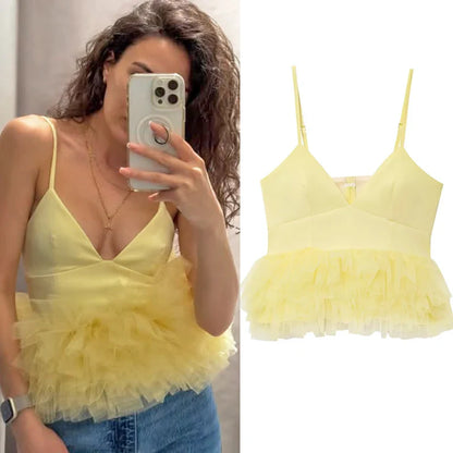 Yellow Y2k Slip Tops 2025 Women's Spring Summer Tank & Camis Tops Ladies Fashion Casual Sexy Elegant Party Backless Tops