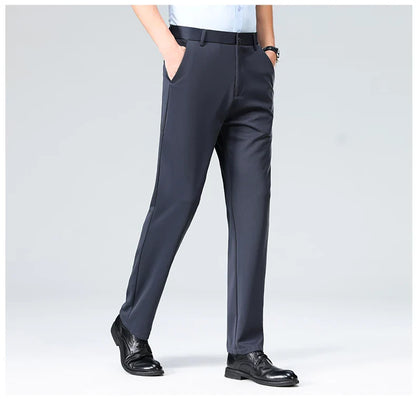 Men's Stretch Pants with Embroidery Casual Suit Pants Wrinkle Resistant Dress Pants