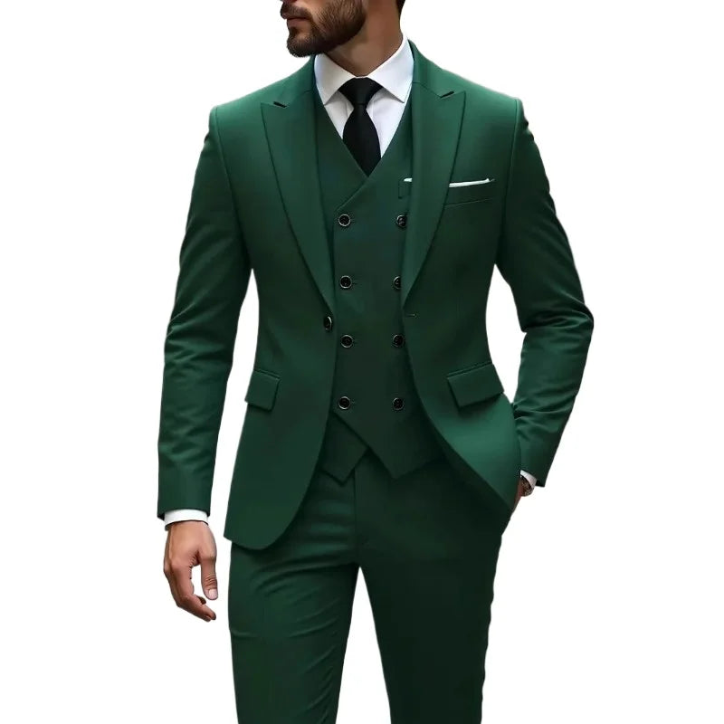 ManSuitOutfit Thin Simple Solid Color Single-breasted Male Suits British Style Long Sleeve Pocket MenSet wedding suits for men