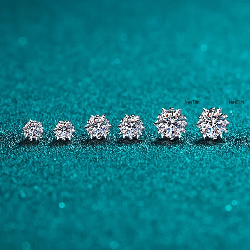 0.3ct-2ct Moissanite Earrings Lab Diamond 925 Sterling Silver with Gold Plated Snowflake Studs Earring Wedding Jewelry