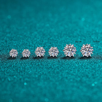 0.3ct-2ct Moissanite Earrings Lab Diamond 925 Sterling Silver with Gold Plated Snowflake Studs Earring Wedding Jewelry