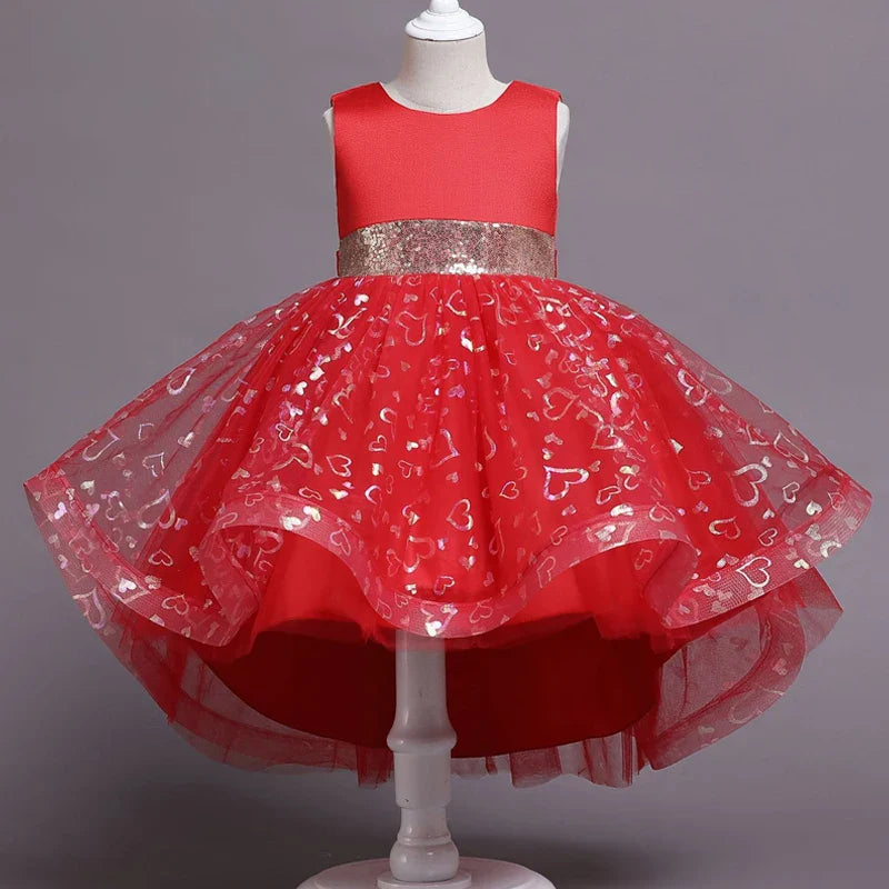 Summer Children's Wedding Celebration Party Evening Dress Sleeveless Sequins Formal Ball Birthday Party Girl Princess Dress