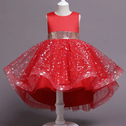 Summer Children's Wedding Celebration Party Evening Dress Sleeveless Sequins Formal Ball Birthday Party Girl Princess Dress
