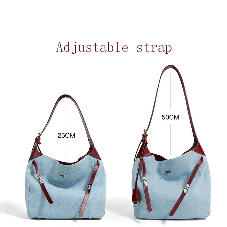 Women Fashion Denim Shoulder Bag Large Capacity Handbag Tote Hobo for Lady