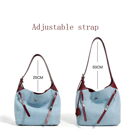 Women Fashion Denim Shoulder Bag Large Capacity Handbag Tote Hobo for Lady