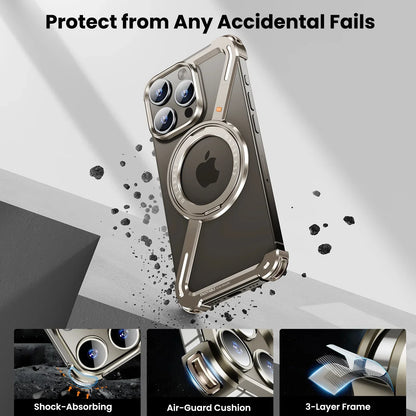 Magnetic Z Shape Metal Phone Case For iPhone 17 Air 15 16 Pro Max Shockproof Bumper With 360° Rotation Holder Protective Cover