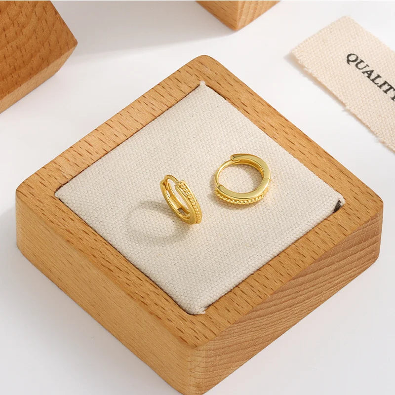 925 Sterling Silver Simple Statement Gold Twist Huggies Ear Loops for Women Fashion Elegant Girl Hoop Earrings Jewelry
