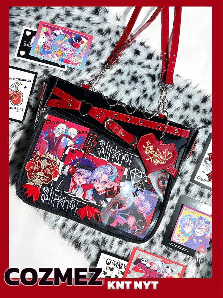 Y2k Aesthetic Underarm Ita Bag Streetwear Girl Transparent Shoulder Bag Heart Shape Chic Chain Handbag DIY Display Crossbody Bag