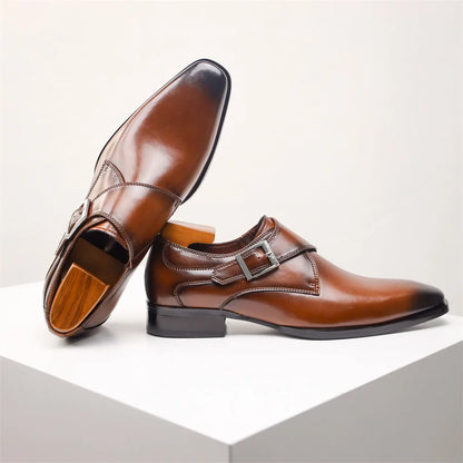 Men's Cow Leather Shoes Buckle Pointed Dress Shoes Men Classic Business Formal Social Office Party Wedding Shoes