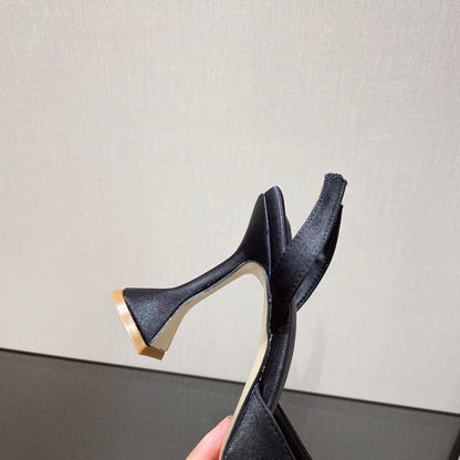 Brand Women Pumps Luxury Crystal Slingback High Heels Summer Bride Shoes Comfortable triangle Heeled Party Wedding Shoes