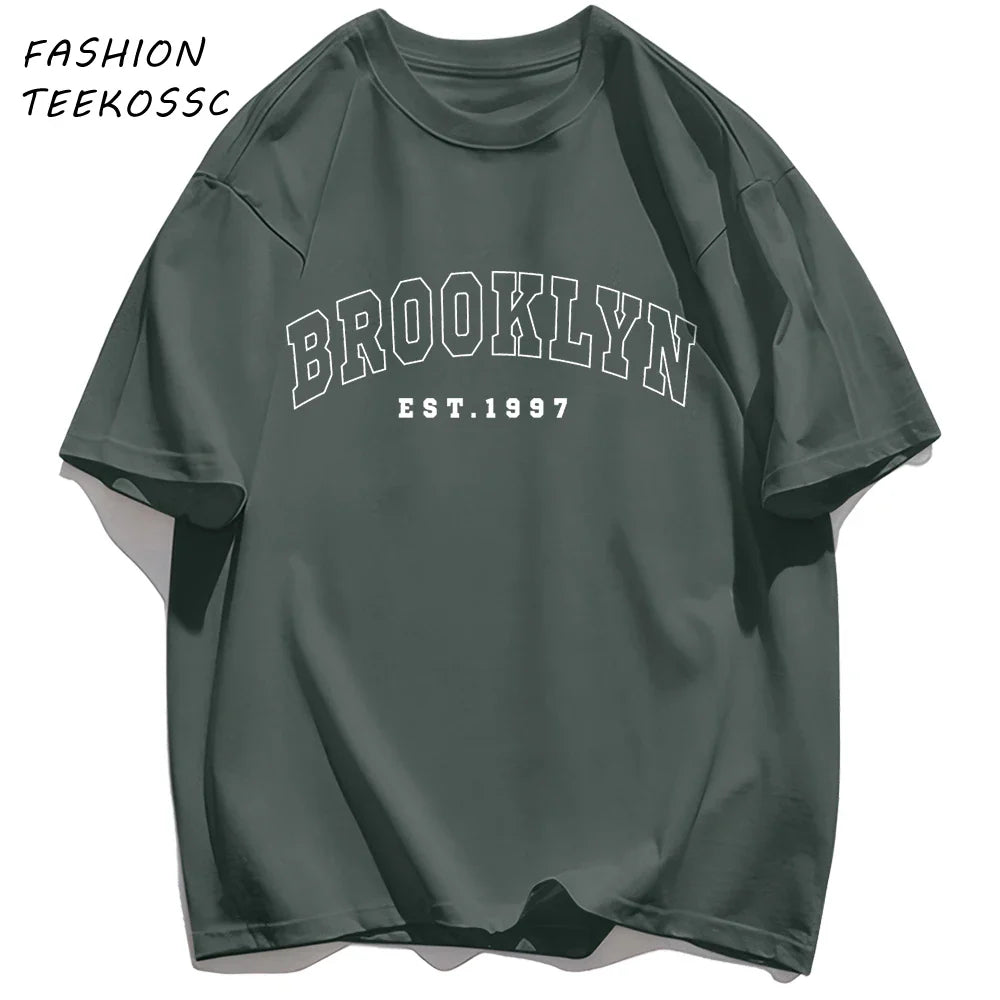 Brooklyn Est 1997 City Usa Printing Men T-Shirt Summer Casual T Shirts All-Match Crewneck Tops Oversized Soft Streetwear