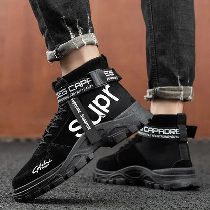 Cloth Men Boots High Top Ankle Boots British Style Men Casual Shoes Outdoor Breathable Walking Sneakers Comfortable Work Boots