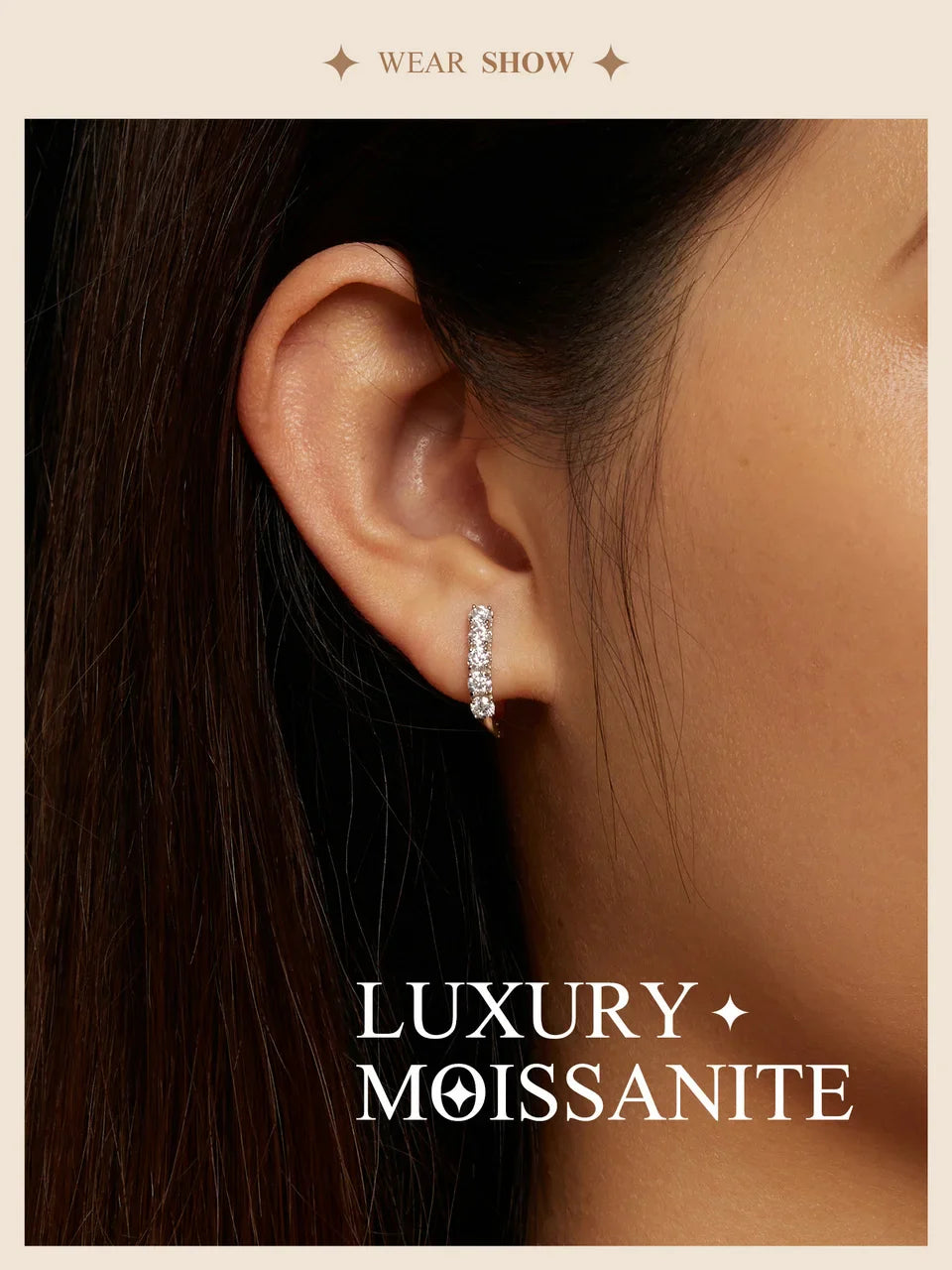 1.0CT Moissanite Ear Buckles 925 Sterling Silver U-Shaped Hoop Earrings for Women Valentine's Day Jewelry Gift