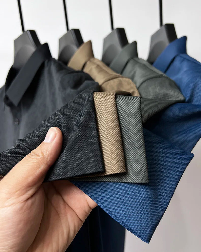 High end jacquard design short sleeve T-shirt men new summer ice silk breathable and cool lapel top fashionable brand POLO shirt