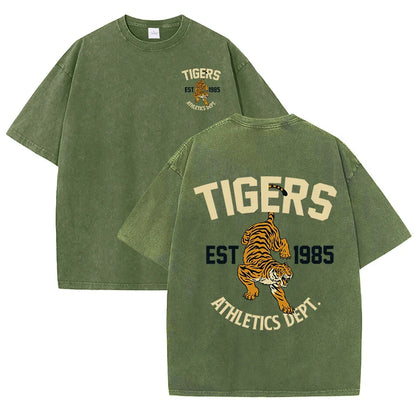 Est 1985 Sport Print Washed Women T-Shirt Summer Casual Retro T Shirts Snow Wash Tee Top Loose Unisex Retro Streetwear
