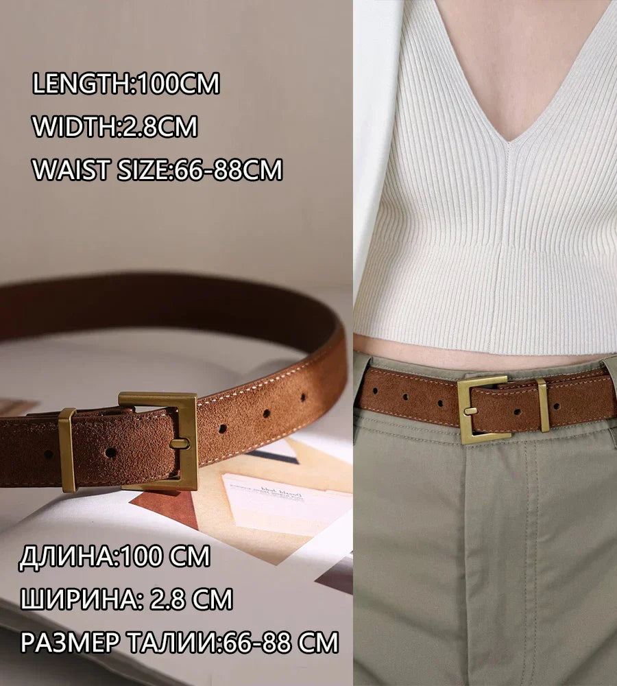 Fashion Suede Cowhide Women‘s Belts Genuine Leather 2.8cm Wide Belt Metal Buckle Women Belt Matched Dress Jeans Skinny Girdle