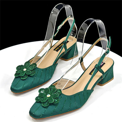 2026 Nigerian Heel Party for Women Orange Color Shoes and Bag Set Rhinestone Handbag Italian Design Wedding