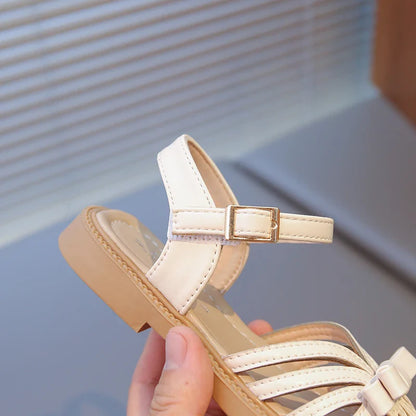 Summer 2025 new girls' princess toe sandals, soft soles and fashionable Roman shoes for baby girls, children's shoes