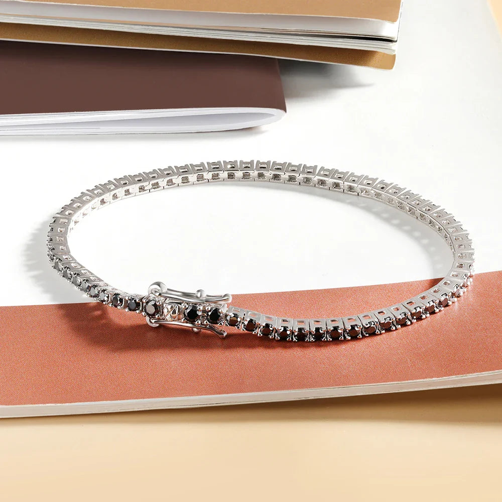 2mm 3mm 5mm Black Moissanite Tennis Bracelet For Women Man Gift S925 Sterling Silver Sparkling Lab Diamond Hand Chain
