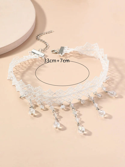 1 Px Ladies Gorgeous Black Lace Crystal Color Flower Necklace Beach Travel Holiday Fashion Classic Personalized JewelryEvening D