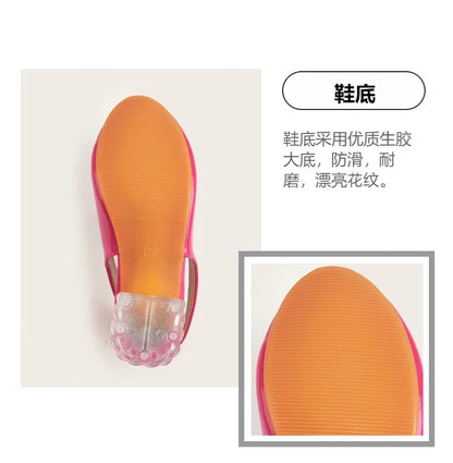 Summer New Children's High Heels Girls' Crystal Princess Shoes Hollow Heel Round Toe Fashion Flower Baby Girls' Sandals Rose Red
