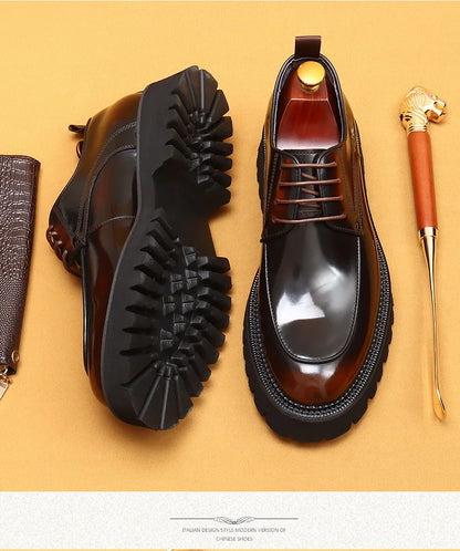 Men Oxford Brogue Genuine Leather Shoes Black Brown Classic Style Platform Lace Up Formal Shoes Wedding Office Dress Shoes Men