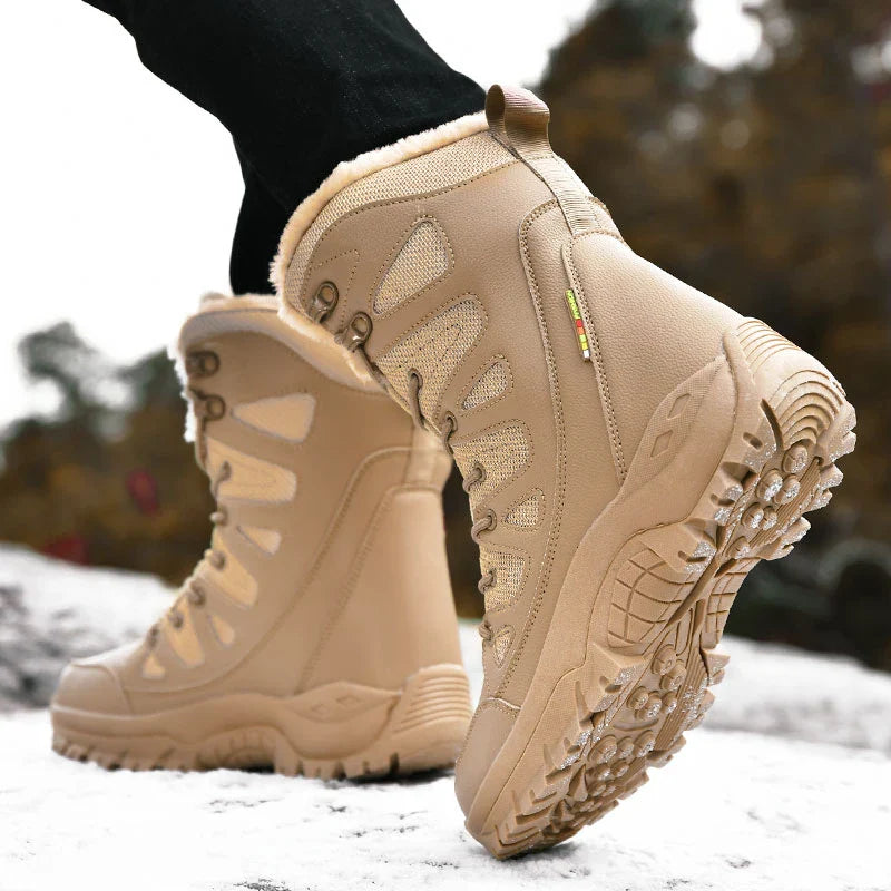 New Warm Plush Snow Boots Men Lace Up Casual High Top Men's Boots Waterproof Winter Boots Anti-Slip Ankle Boots Army Work Boots