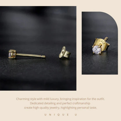 U Moissanite Earrings Shinning 4 Prongs Ear Stud 925 Sterling Silver D Color for Women Wedding Anniversary Fine Jewelry
