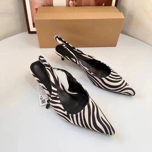 Bold and Stylish Pattern Women's Mid-Heel Sandals, Casual Slip-On with 3cm-5cm Heels 2025 Spring Sexy Slingbacks Ladies Shoes