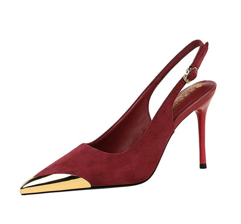 European American Style Metal Pointed High Heels Slim Heels Super High Heels Light Mouth Back Tripping And Banquet Single Shoes