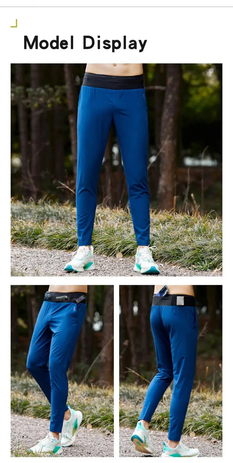 Lightweight Quick Dry Ice Silk Marathon Running Pants with Around waist Pack Breathable Workout Fitness Jogging Sport Trousers