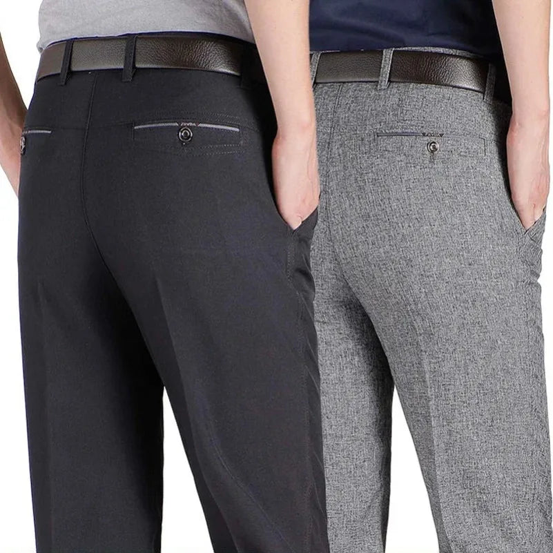 Men's Casual Business Suit Pants Full Length Soft Trim Brand Trousers Regular Straight Black Grey Large Size 28-40 GOZBKF