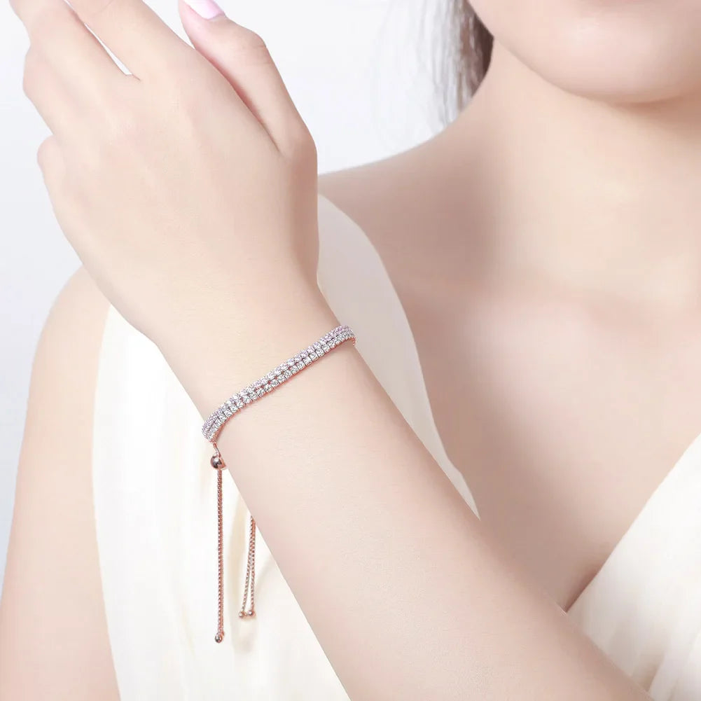 Full 2mm 0.03CT Moissanite Diamond Tennis Bracelet for Woman 925 Silver Plated 18K Rose Gold Adjustable Link Bracelets Gift
