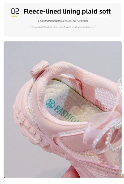 Girls' princess sandals summer 2026 new children's Baotou foreign pearl single mesh shoes for children mesh sneakers