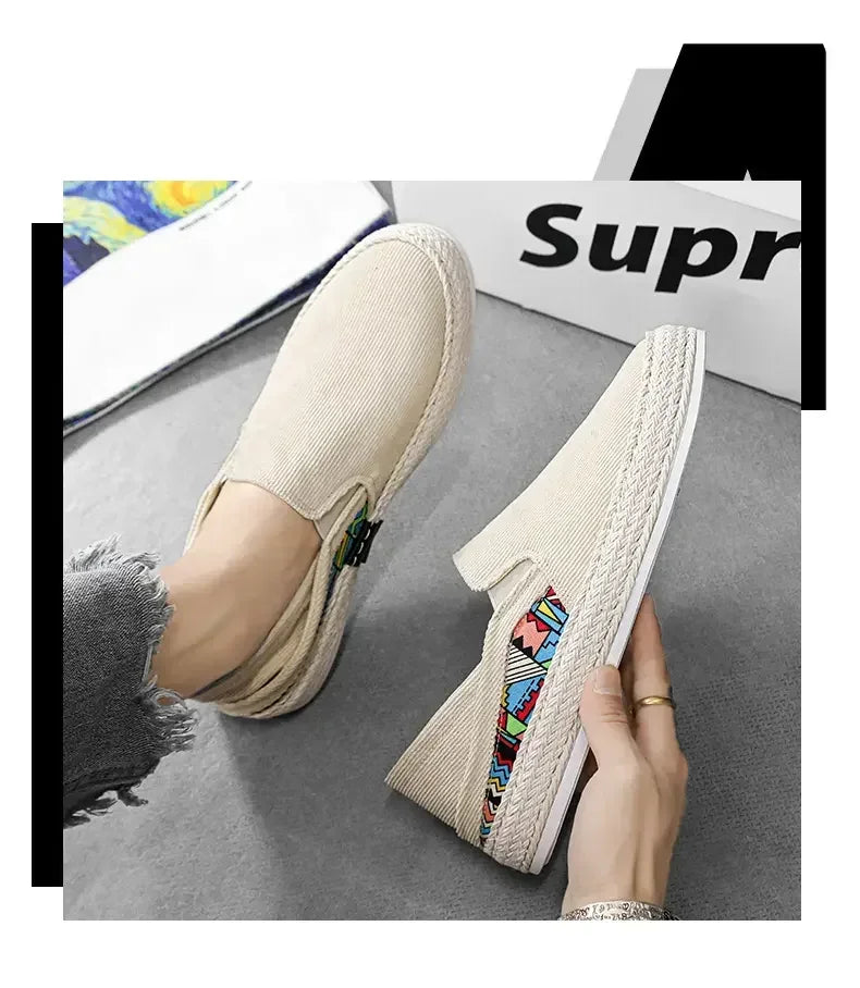 Sapatilhas Casuais Masculinas de Lona Tênis Masculino Slip-on Vulcanizado Confortáveis Sapatilhas Masculinas Mocassins Sapatos de Condução Zapatos Hombre