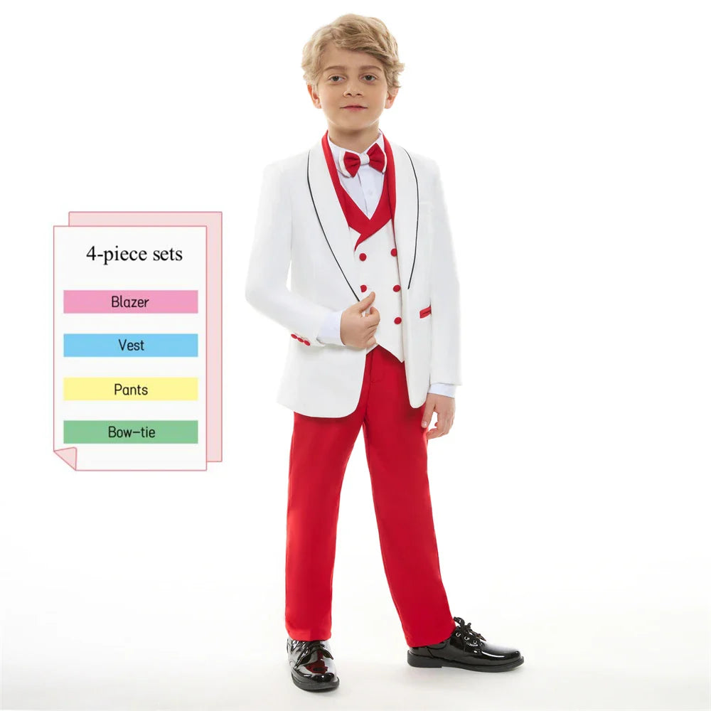 Newest Kids Suit Set 2-14 Years Single Button Boy's 4 Pieces Formal Suits Blazer Vest Pants Wedding Guest Tuxedo Piano Suit