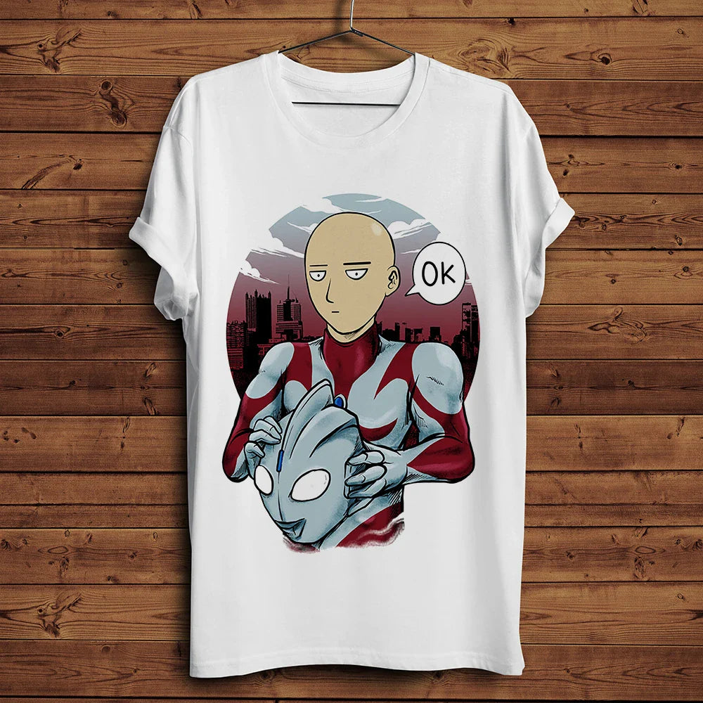 one punch Hero,Saitama,OK MAN,Funny Anime Tshirt ,Men White Casual Short Sleeve T-Shirt,Unisex Streetwear,manga Tee