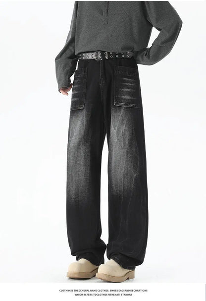 Men's Baggy Soft Casual Pants Gray Autumn Fashion Versatile Comfortable Stretch Straight  Leg Jeans Male High Street Retro Jeans