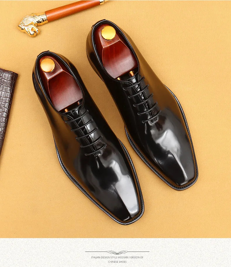Genuine Leather Shoes for Men Dress British Business Party Lace Up Black Square Toe Fashion Casual Formal Suit Handmade Men Shoe