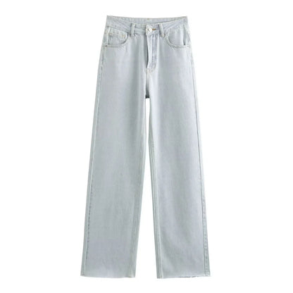 ETJ Wide-leg high-waisted jeans  women's classic everything with five pockets washed soft comfortable ultra-long jeans6045022