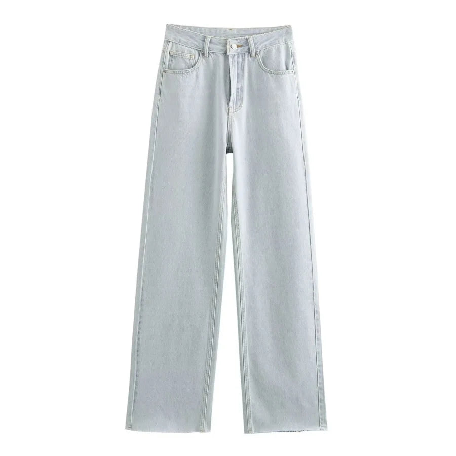 ETJ Wide-leg high-waisted jeans  women's classic everything with five pockets washed soft comfortable ultra-long jeans6045022