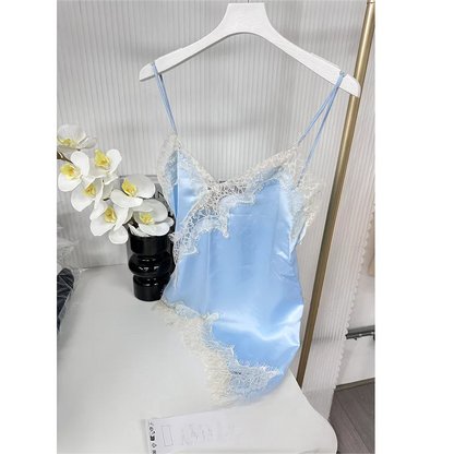 Black Lace Cami Tops Women V Neck Patchwork Sleeveless Y2K Girl Top Fashion 2025 Summer Fall Holiday Beach Top