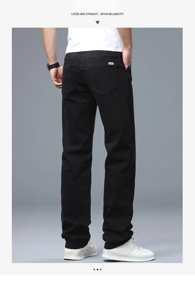 Men's Straight Leg Jeans Slim Fit Stretch Comfort Denim Pants Korean Casual Fashion Minimalist Business Male Daily Trousers