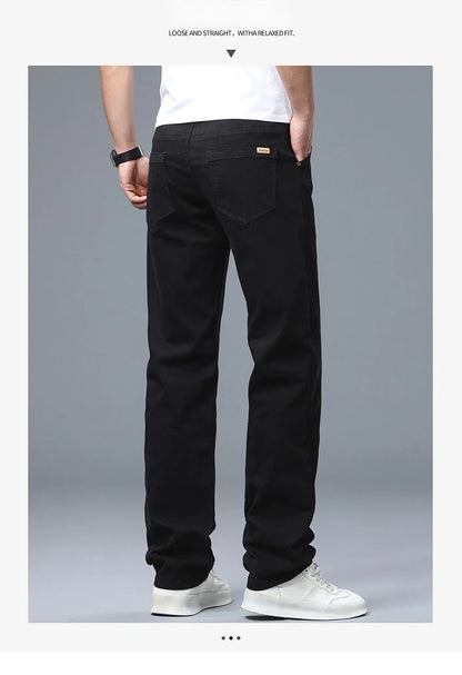 Men's Straight Leg Jeans Slim Fit Stretch Comfort Denim Pants Korean Casual Fashion Minimalist Business Male Daily Trousers