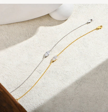 Marquise Cut 1ct Moissanite Bracelet S925 Silver Adjustable Cross-linked Chain Elegant Birthday Gifts Jewelry for Women
